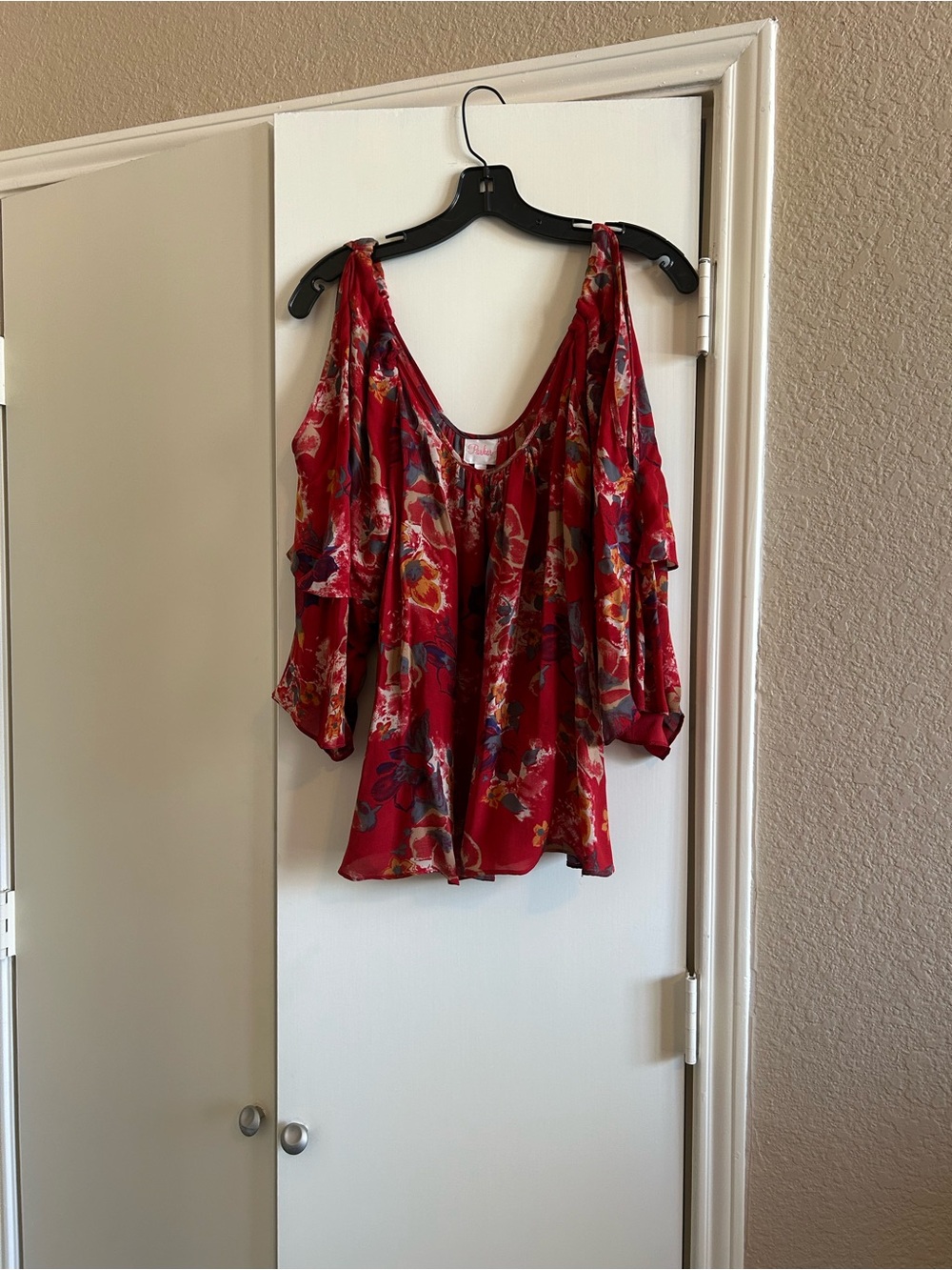 Parker Red Floral Cold-Shoulder Top
